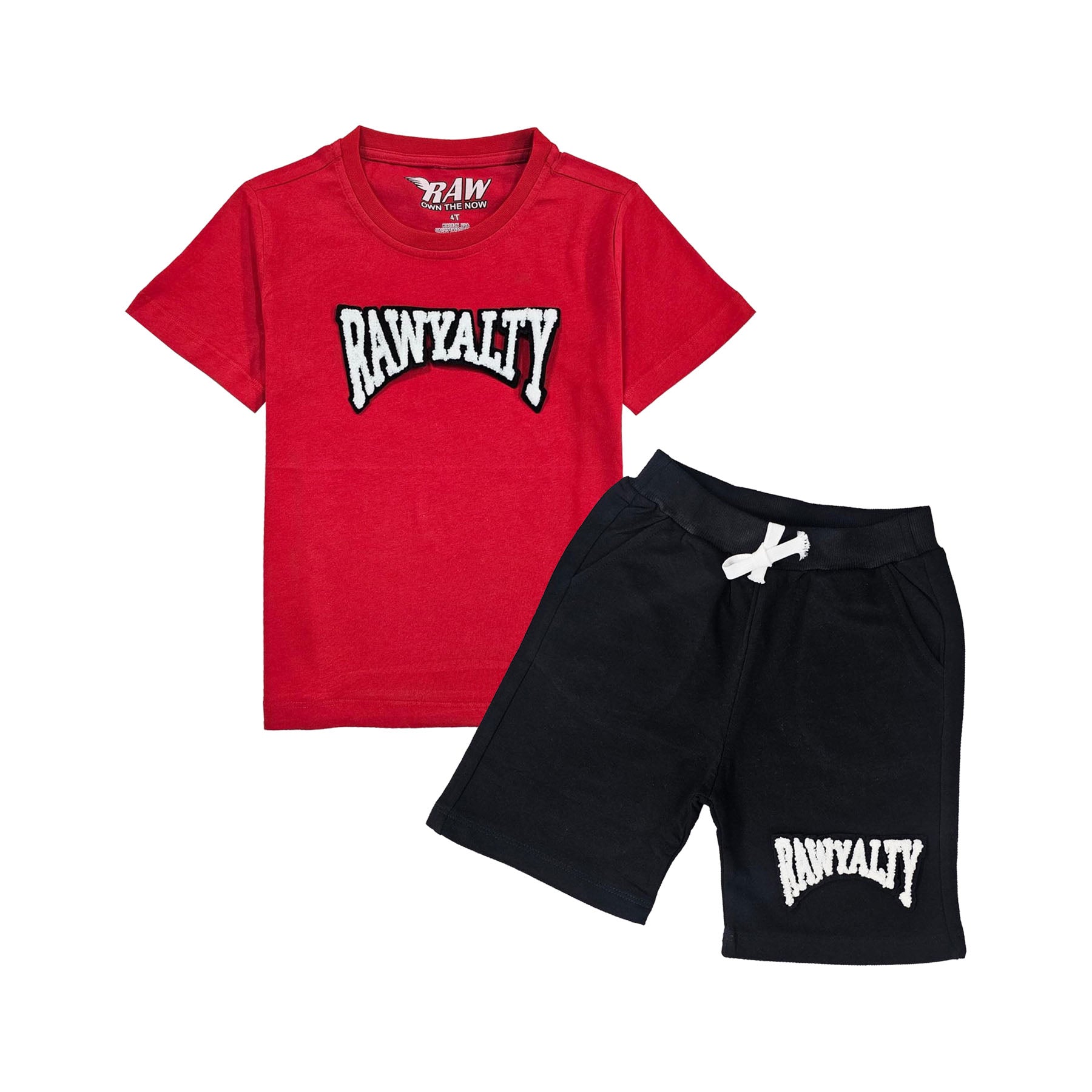 Kids Rawyalty White Chenille T-Shirts and Cotton Shorts Set