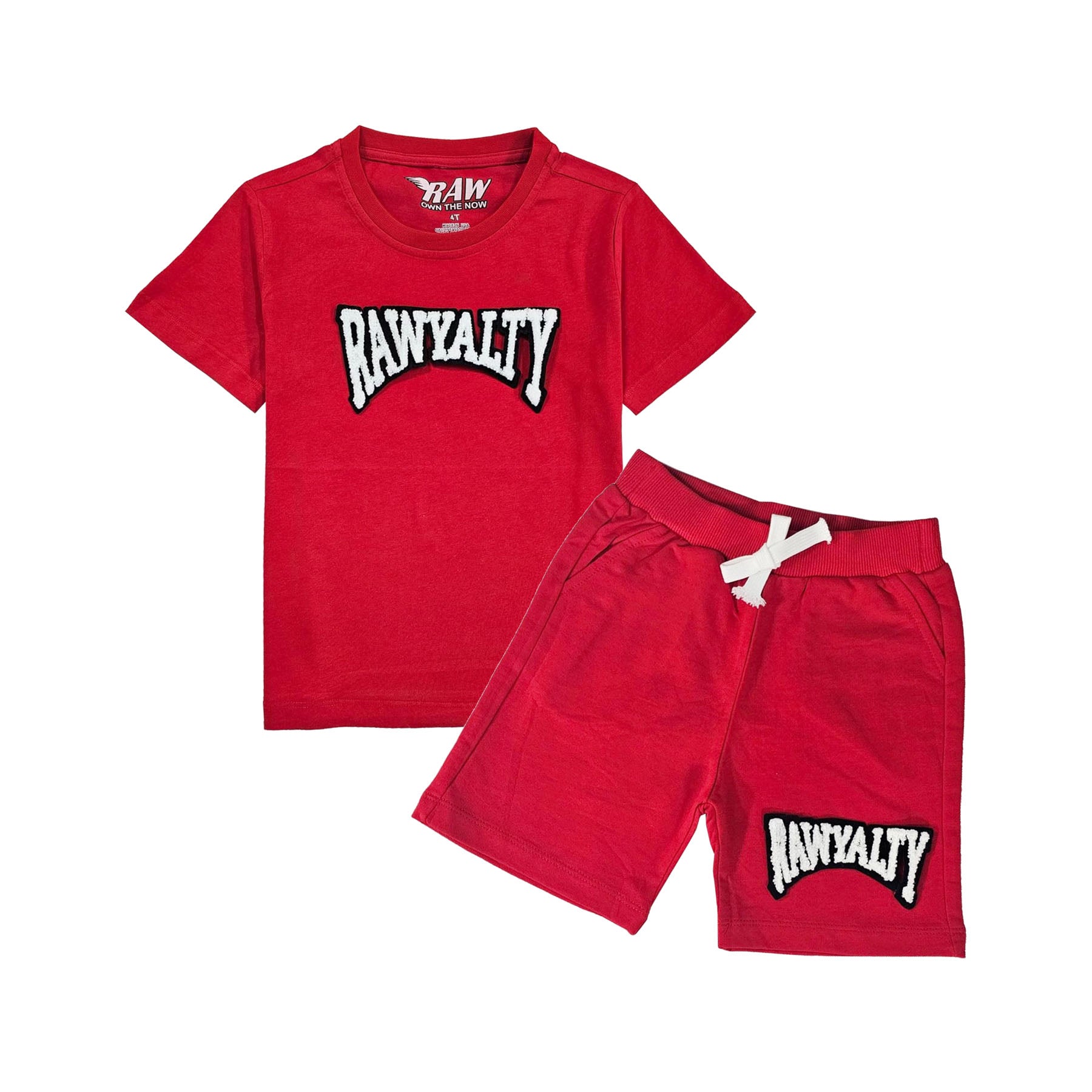 Kids Rawyalty White Chenille T-Shirts and Cotton Shorts Set