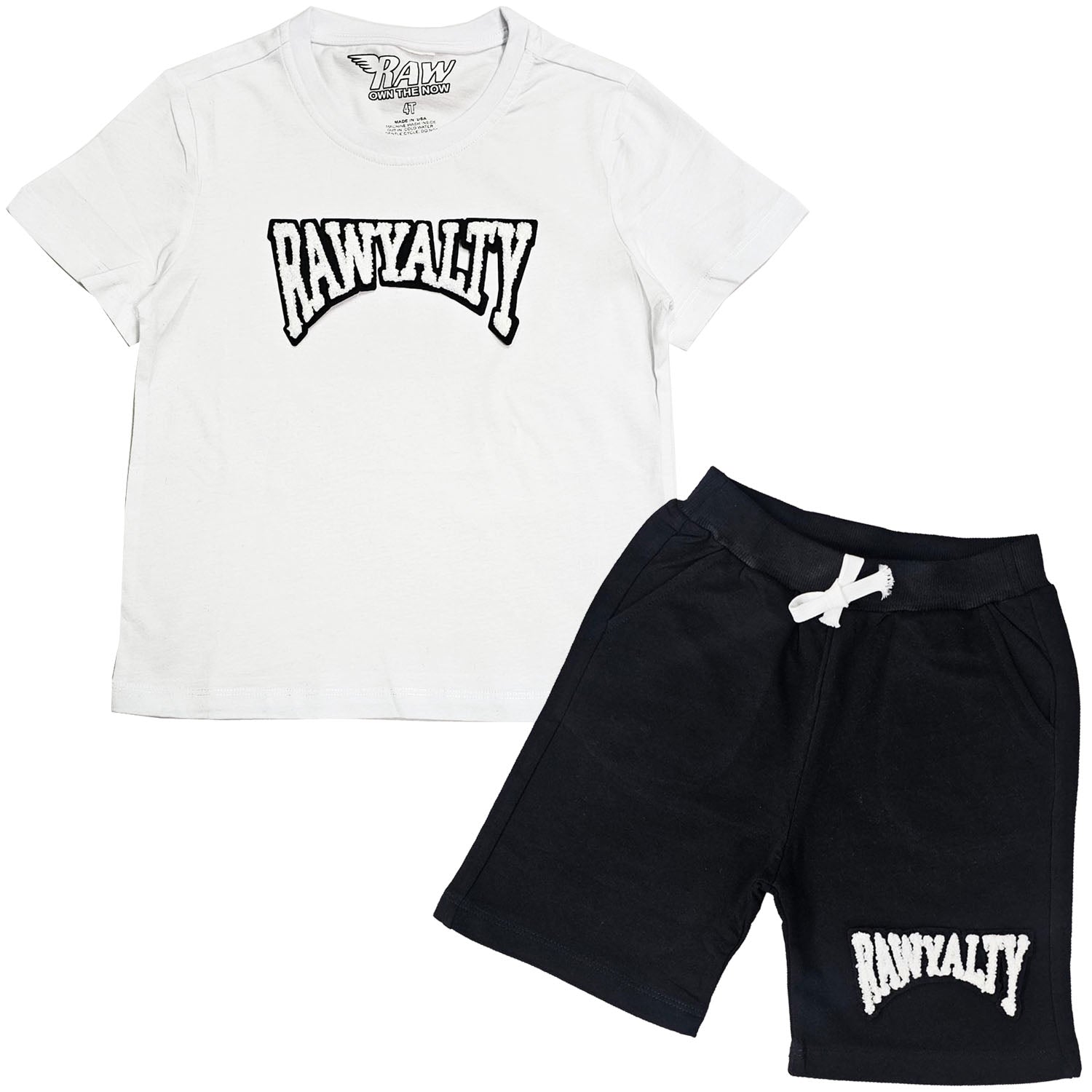 Kids Rawyalty White Chenille T-Shirts and Cotton Shorts Set