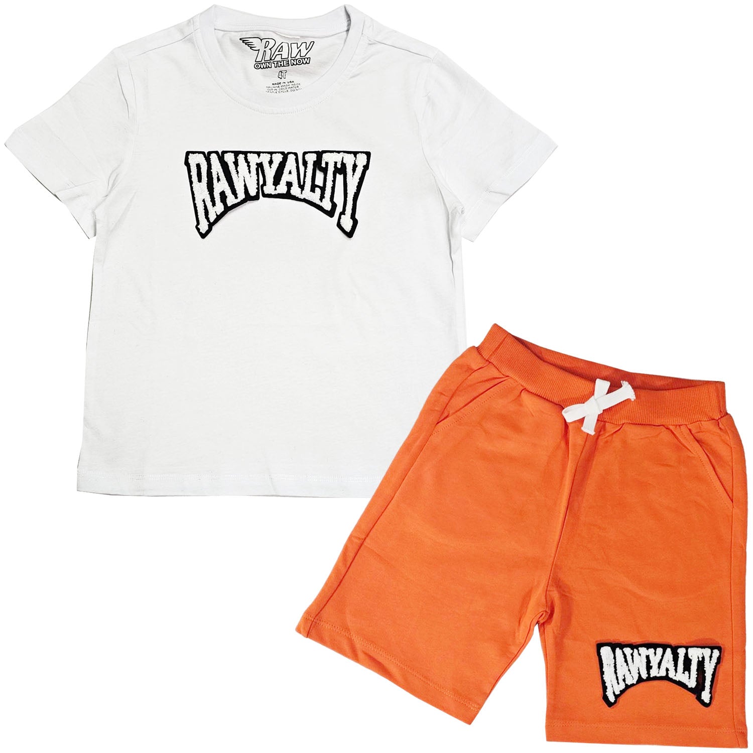 Kids Rawyalty White Chenille T-Shirts and Cotton Shorts Set