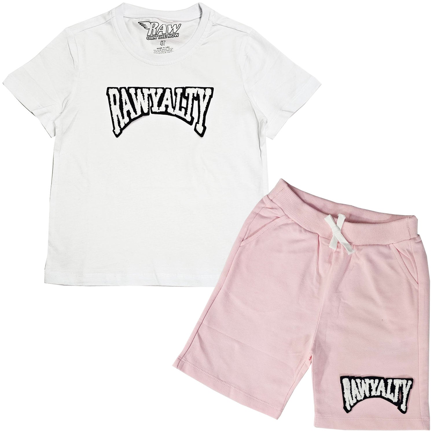 Kids Rawyalty White Chenille T-Shirts and Cotton Shorts Set