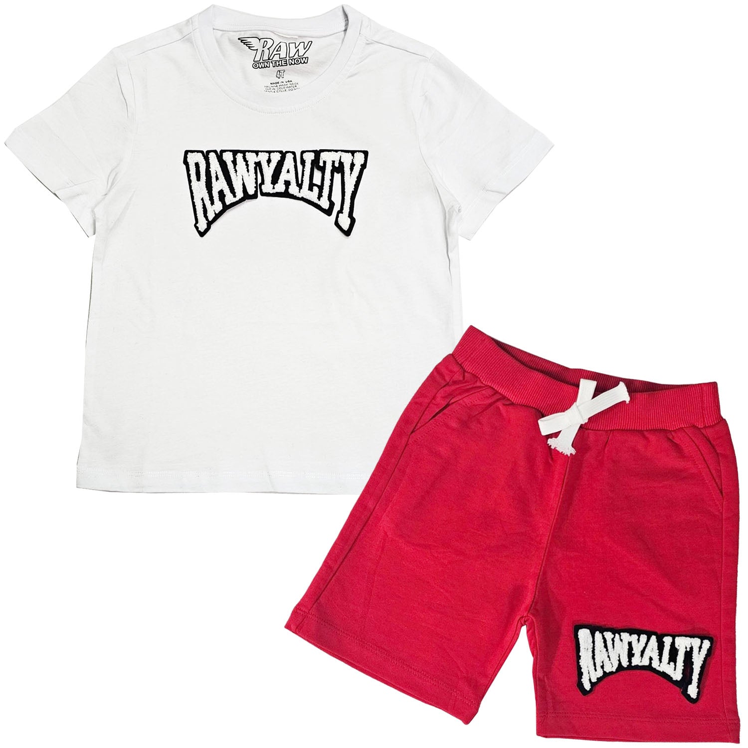 Kids Rawyalty White Chenille T-Shirts and Cotton Shorts Set