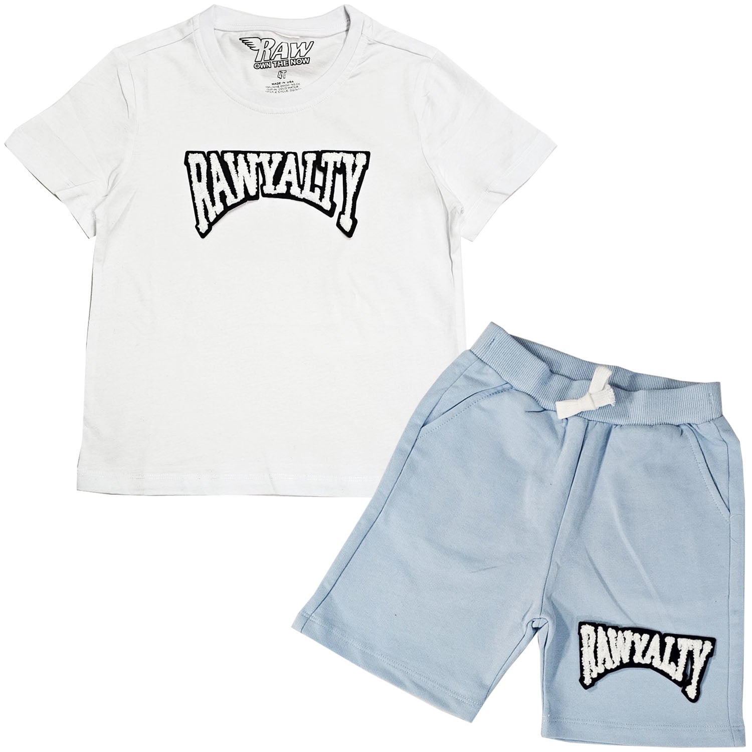 Kids Rawyalty White Chenille T-Shirts and Cotton Shorts Set