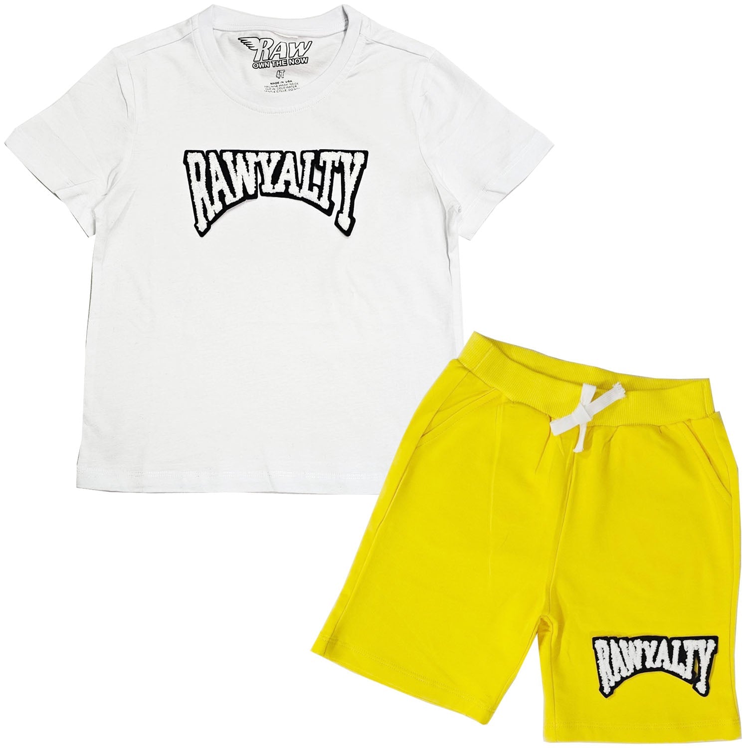 Kids Rawyalty White Chenille T-Shirts and Cotton Shorts Set
