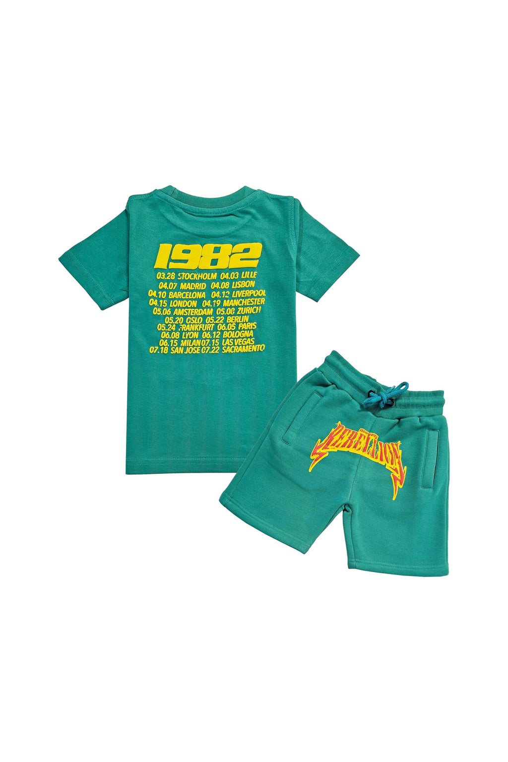 Kids Rebellion Puff Print Crew Neck T-Shirt and Cotton Shorts Set