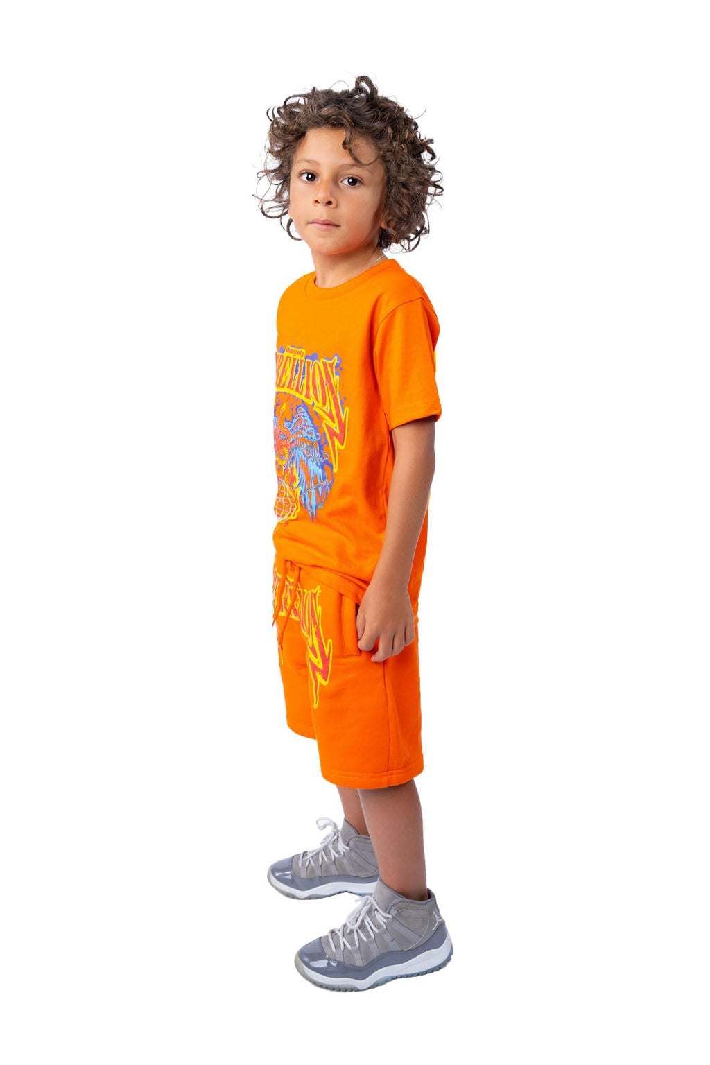 Kids Rebellion Puff Print Crew Neck T-Shirt and Cotton Shorts Set
