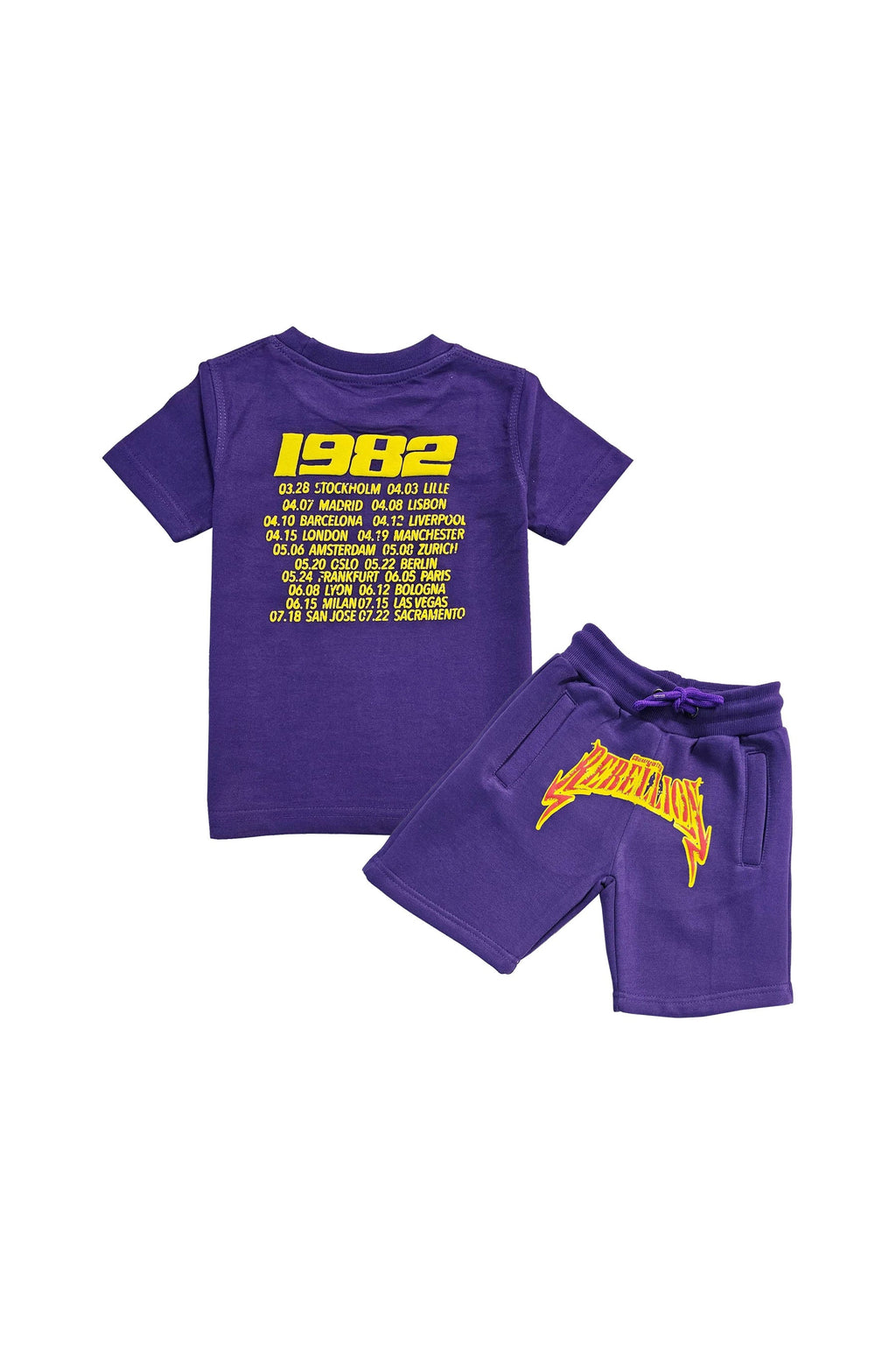 Kids Rebellion Puff Print Crew Neck T-Shirt and Cotton Shorts Set