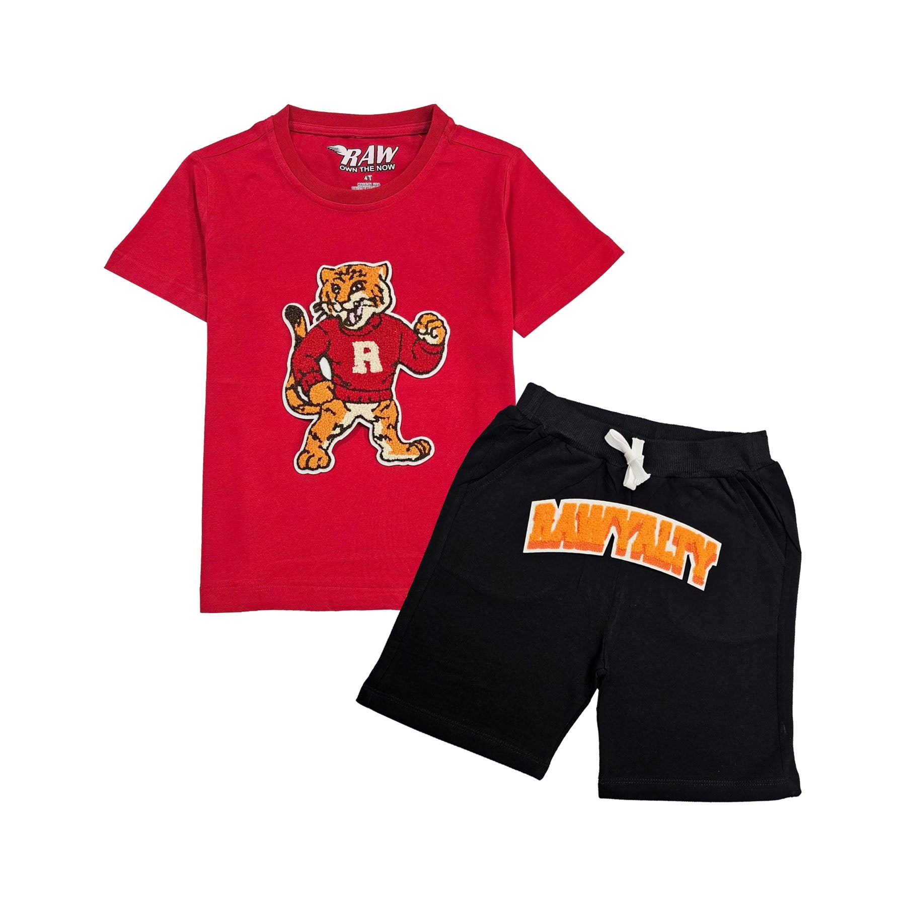 Kids Rawyalty Tiger Chenille T-Shirts and Cotton Shorts Set