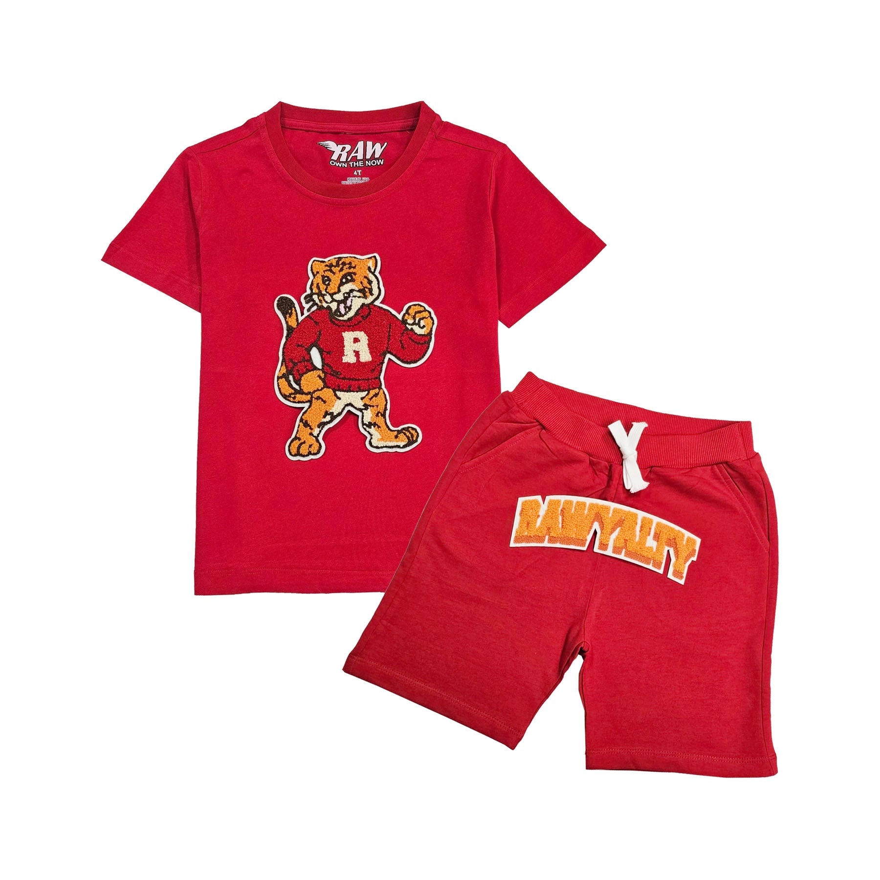 Kids Rawyalty Tiger Chenille T-Shirts and Cotton Shorts Set