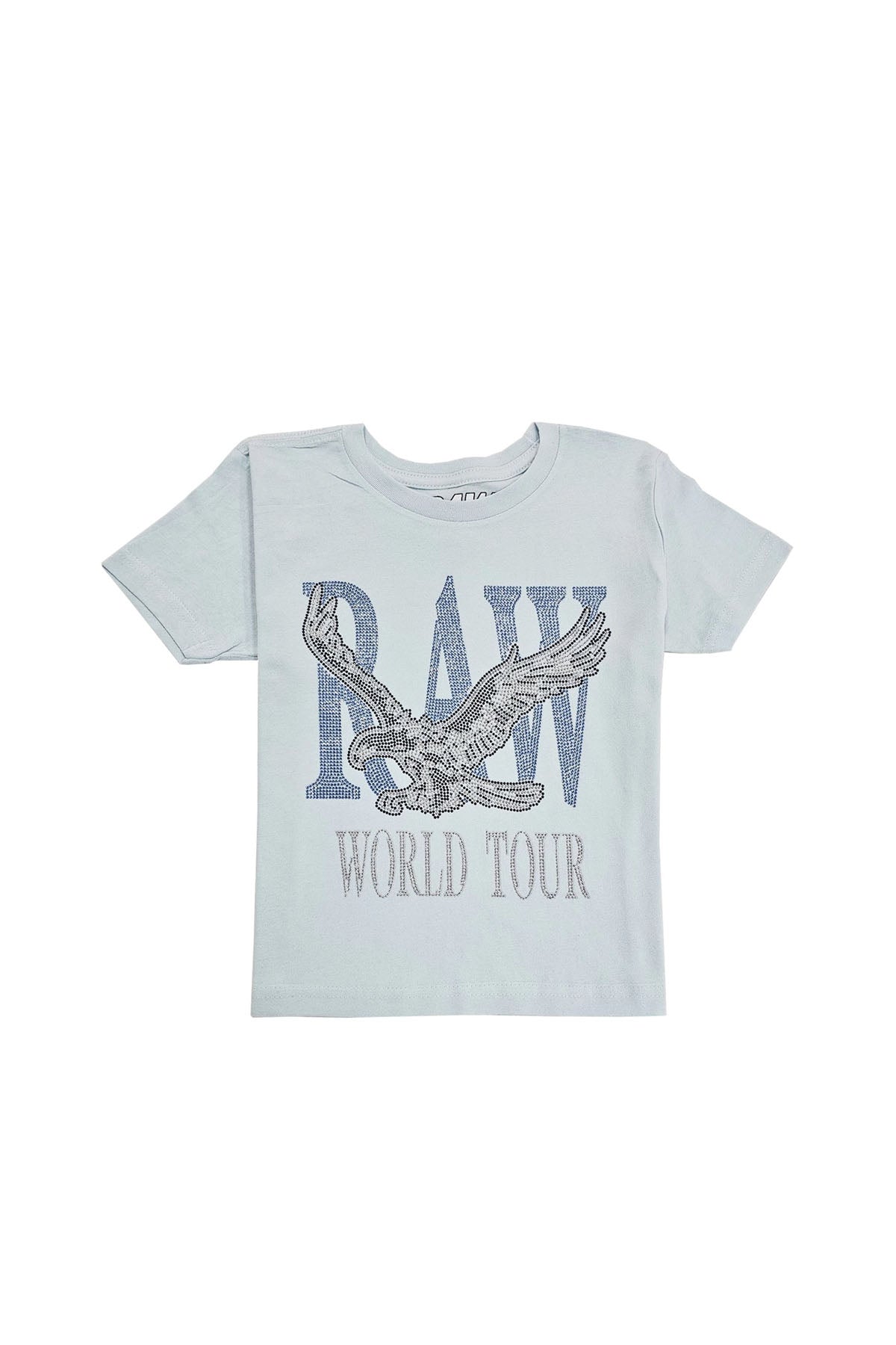 Kids RAW World Tour Light Blue Bling Crew Neck T-Shirt