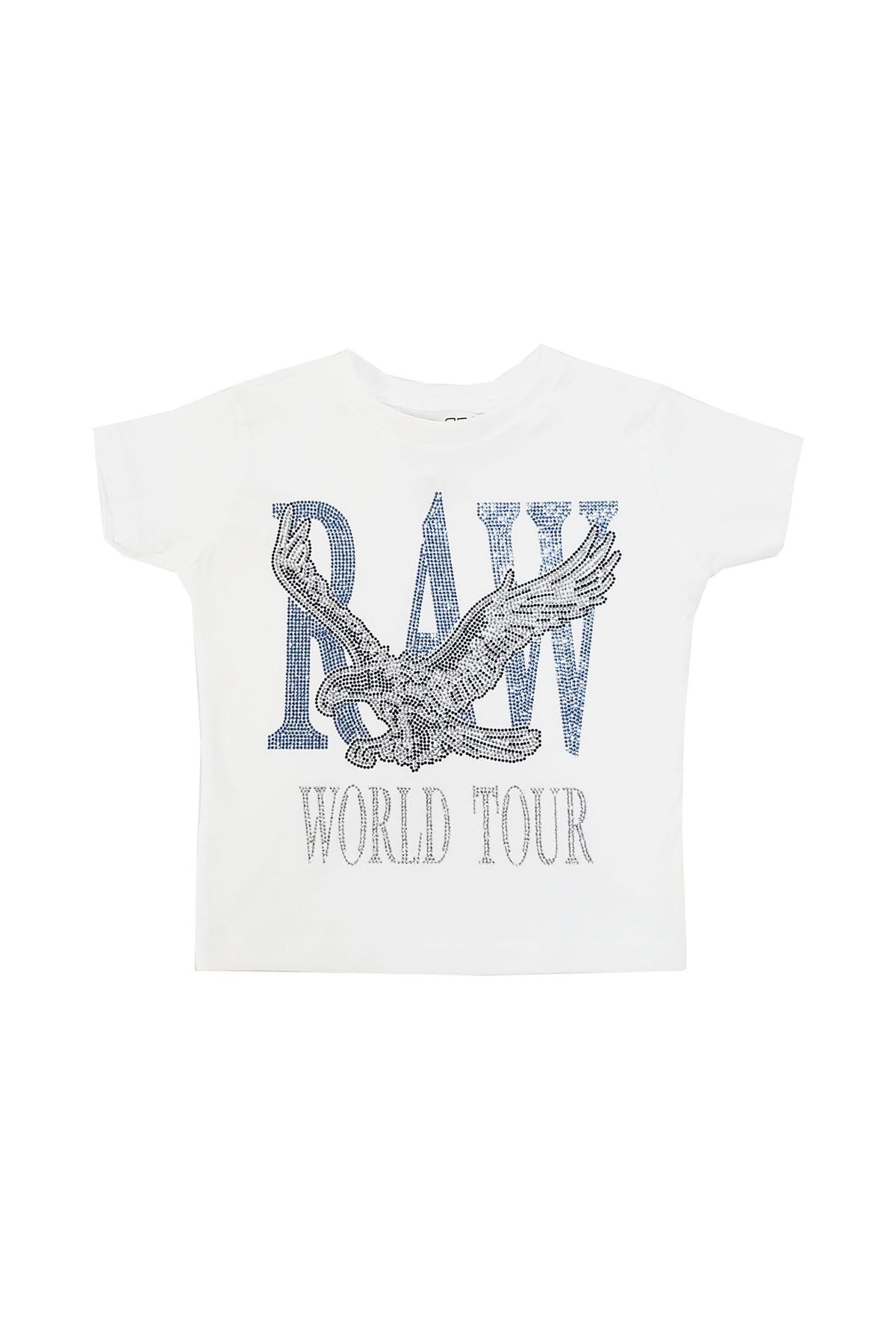 Kids RAW World Tour Light Blue Bling Crew Neck T-Shirt