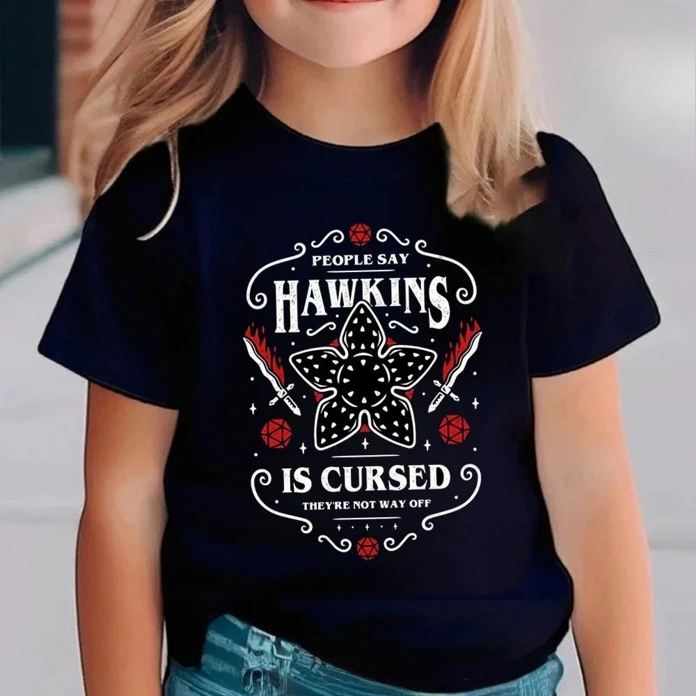 Cotton Hawkins College Strange Printed Children's Short Sleeved Children's T-shirt Cute Harajuku T-shirt for Boys and Girls