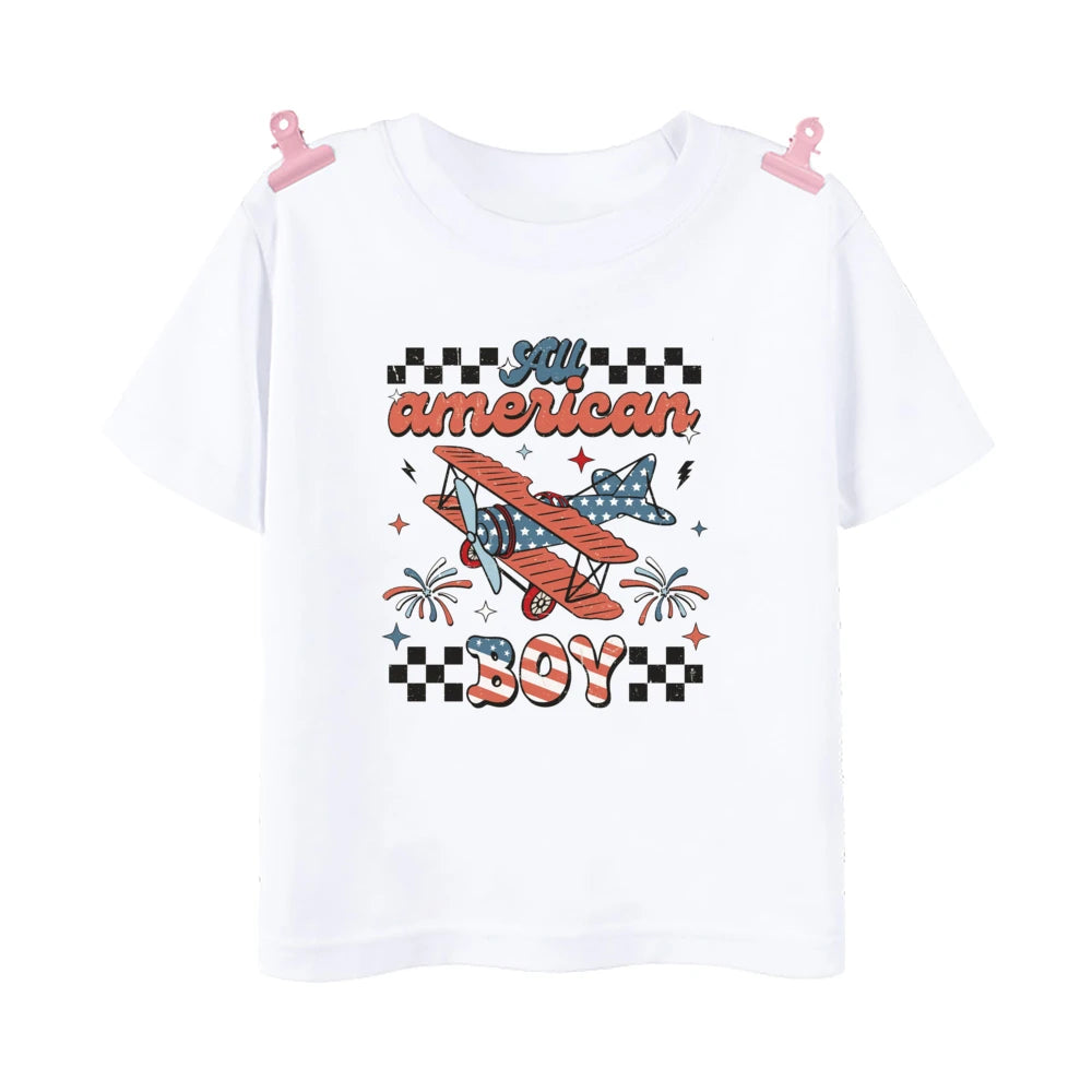 All American Dude Printed Boys Shirt 4th of July Kids Short Sleeve T-shirt Independence Day Child Outfit Children Summer Clothes