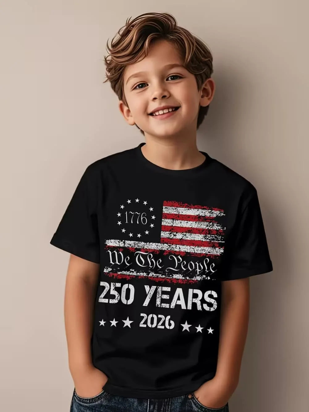 T-Shirt for Kids America 250th Birthday Eagle Flag 250 Years 1776-2026 Unisex Kids Tops Casual Style Vintage Children's Clothing
