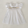 Girl Dress Summer New Peter Pan Collar Embroidery Flying Sleeve Princess Dress For Girls Korean Version White Princess Skirt