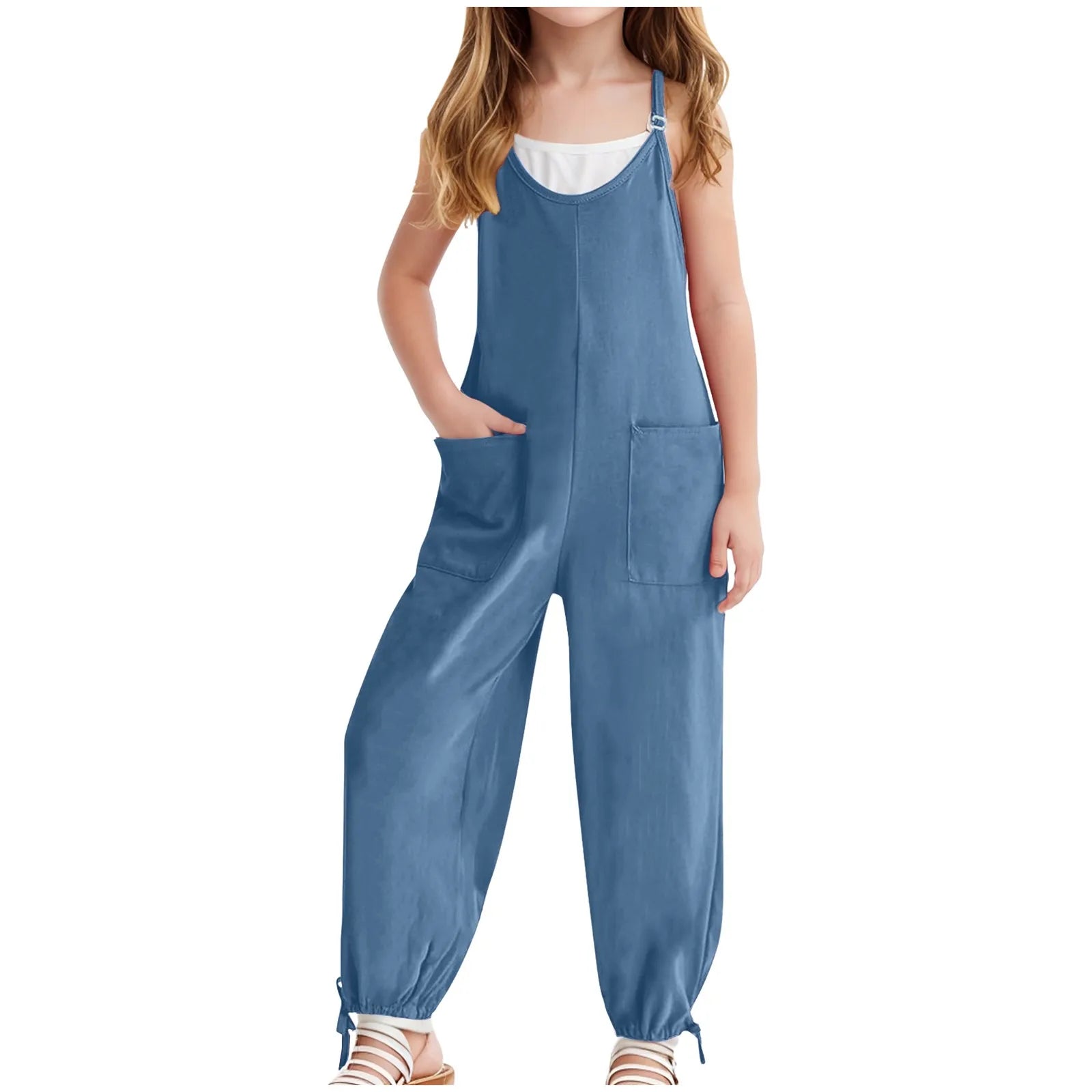 Kids Overalls Spring Autumn Adjustable Shoulder Sleeveless Jumpsuit For Boys Girls Teens School Casual Pants With Pockets