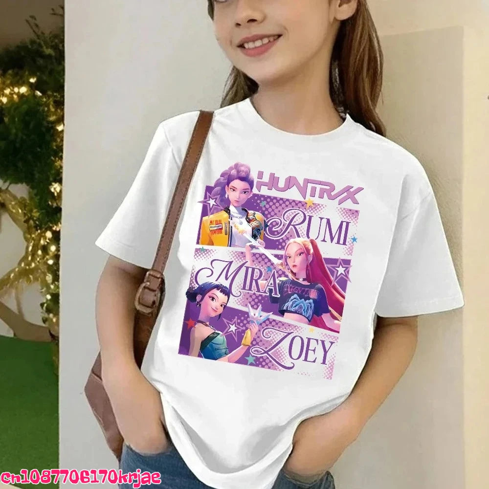 Kids Saja Boys Print T-Shirt Anime Eyes  Short Sleeve Tee Boys Girls Casual Crew Neck Summer Tops Children Daily Wear Shirts