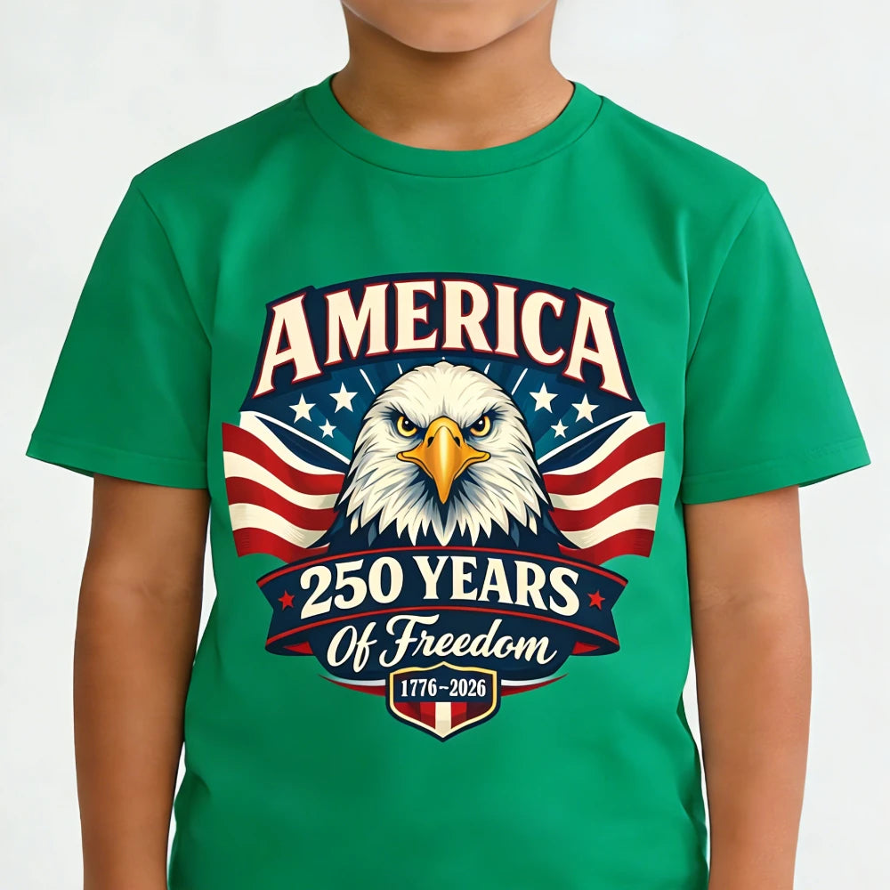 AMERICA 250 YEARS of Freedom Tshirt Bald Eagle Creative Design Children Shirt Boys and Girls July 4th Independence Day T-shirt