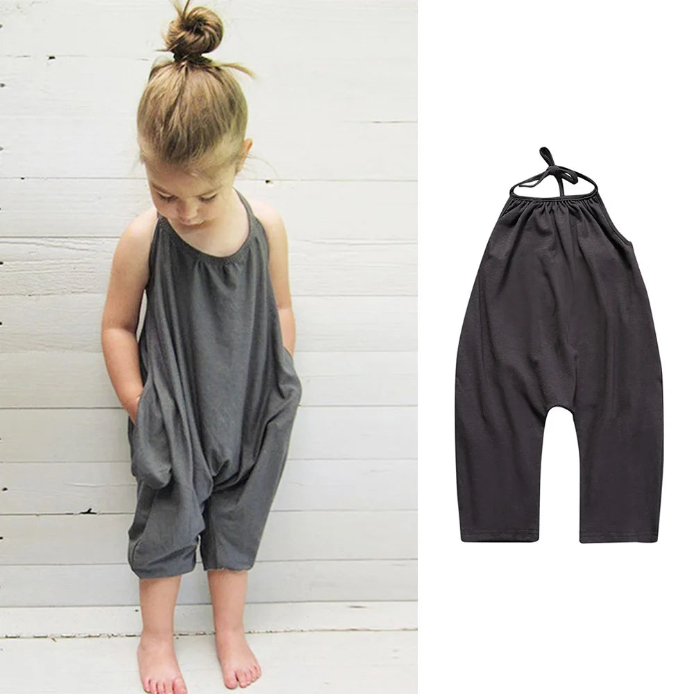 2026 Toddler Girls Summer Jumpsuit Clothes Kids Baby Solid Cotton Outwear Bodysuit Children Harem Pants Strap Backle One-Pieces