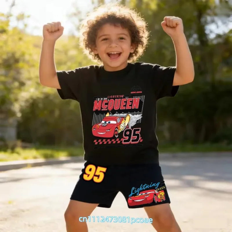 2026 New Cars of the Universe Boys' Sportswear Cotton Short-Sleeved Shorts Set with Cartoon Print - Summer T-Shirt 2-Piece Set