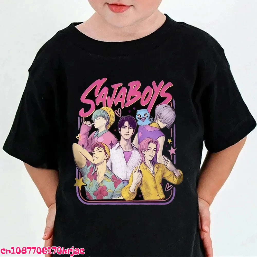 Kids Saja Boys Print T-Shirt Anime Eyes  Short Sleeve Tee Boys Girls Casual Crew Neck Summer Tops Children Daily Wear Shirts