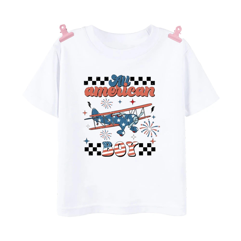 All American Dude Printed Boys Shirt 4th of July Kids Short Sleeve T-shirt Independence Day Child Outfit Children Summer Clothes