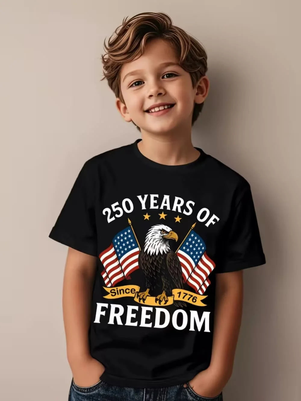 T-Shirt for Kids America 250th Birthday Eagle Flag 250 Years 1776-2026 Unisex Kids Tops Casual Style Vintage Children's Clothing