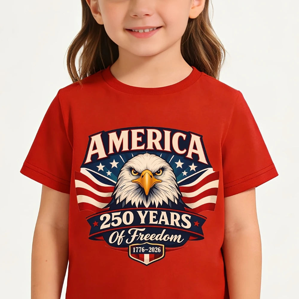 AMERICA 250 YEARS of Freedom Tshirt Bald Eagle Creative Design Children Shirt Boys and Girls July 4th Independence Day T-shirt