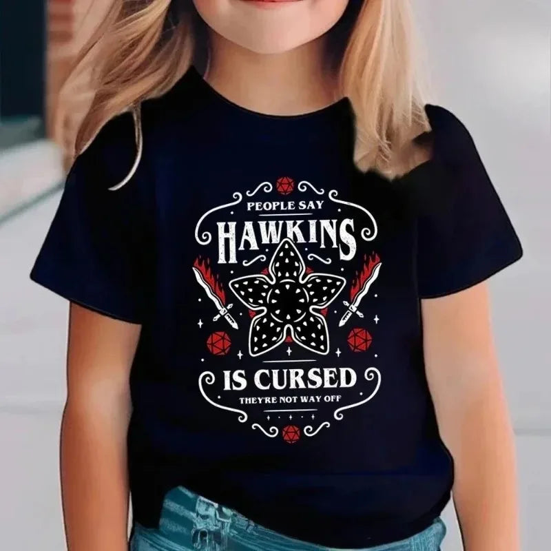 Kids Stranger Style T-Shirt Boy Girl Retro Cartoon Print Short Sleeve Top "Good Demodog" Graphic Tee Summer Cotton Clothes