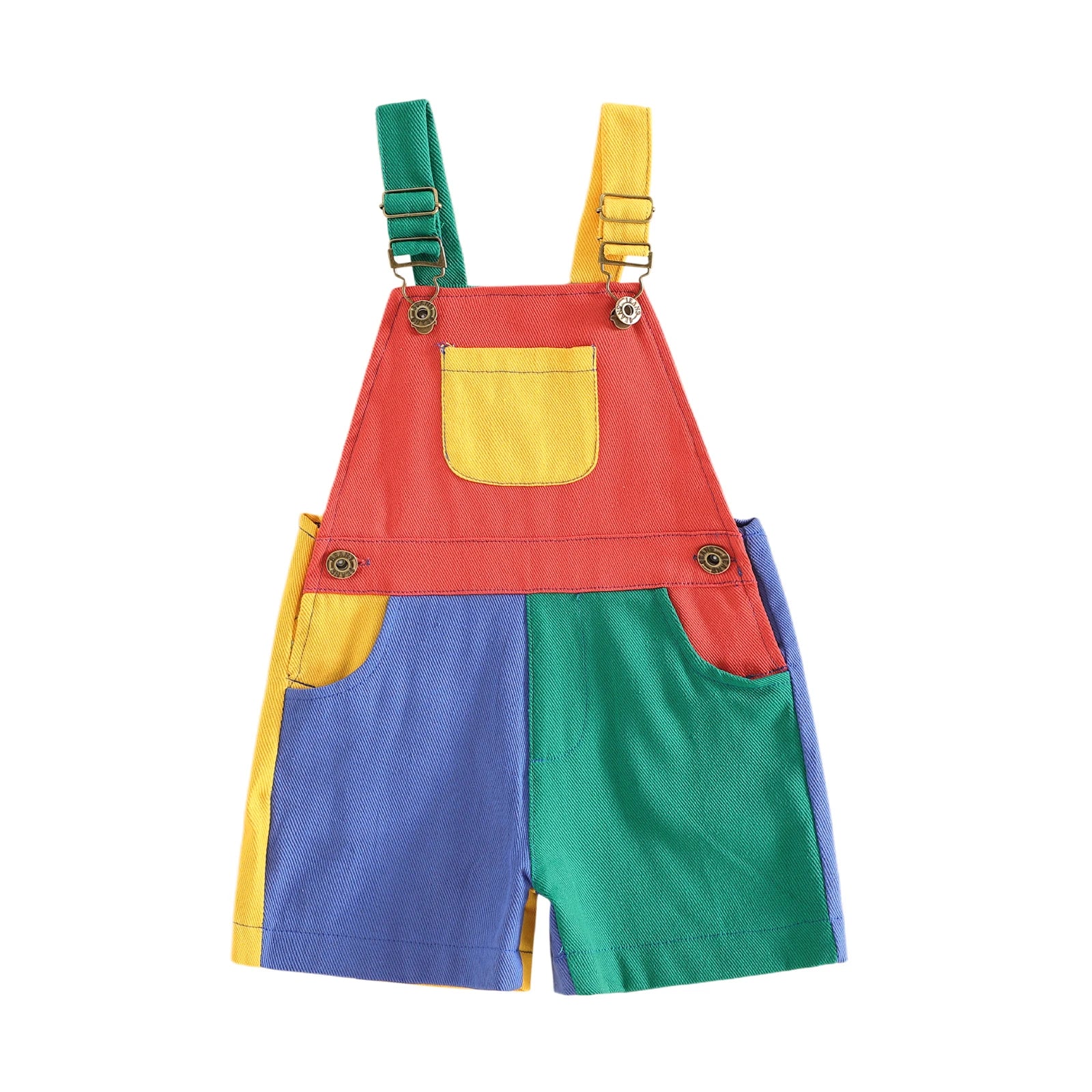 1-4Years Kids Girls Boys Overall Shorts, Cute Contrast Color Summer Jumpsuit with Pockets for Casual Daily