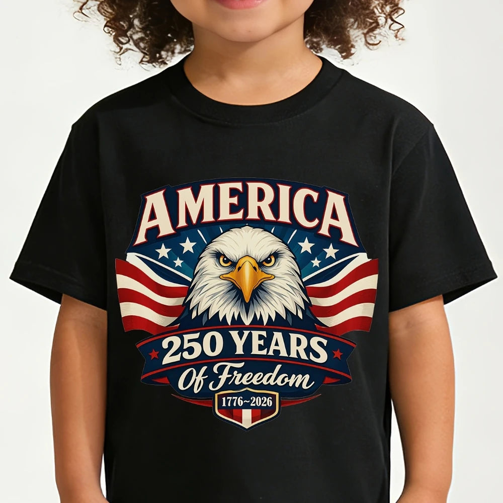 AMERICA 250 YEARS of Freedom Tshirt Bald Eagle Creative Design Children Shirt Boys and Girls July 4th Independence Day T-shirt