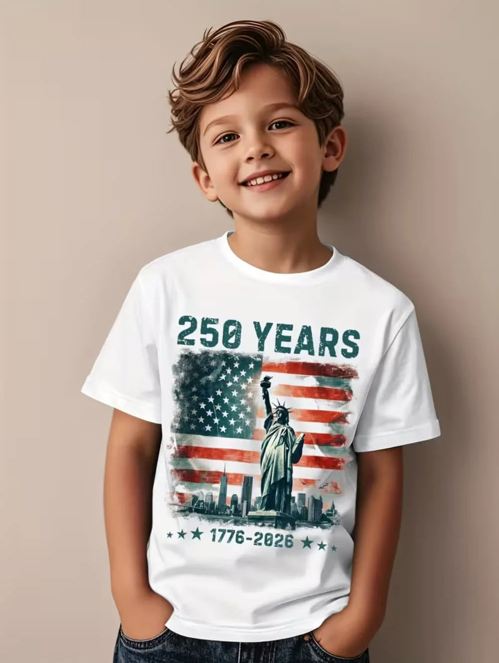 T-Shirt for Kids America 250th Birthday Eagle Flag 250 Years 1776-2026 Unisex Kids Tops Casual Style Vintage Children's Clothing