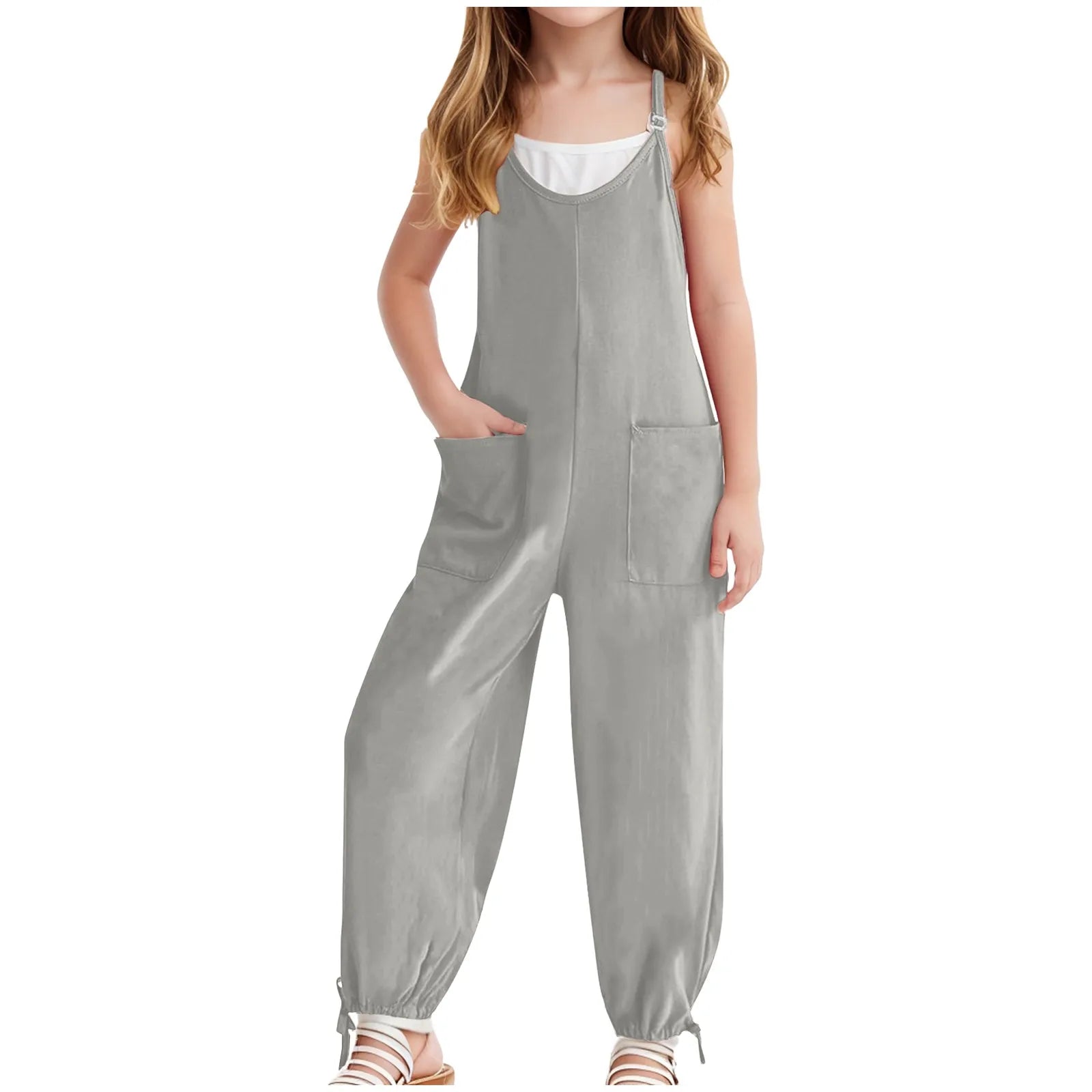 Kids Overalls Spring Autumn Adjustable Shoulder Sleeveless Jumpsuit For Boys Girls Teens School Casual Pants With Pockets