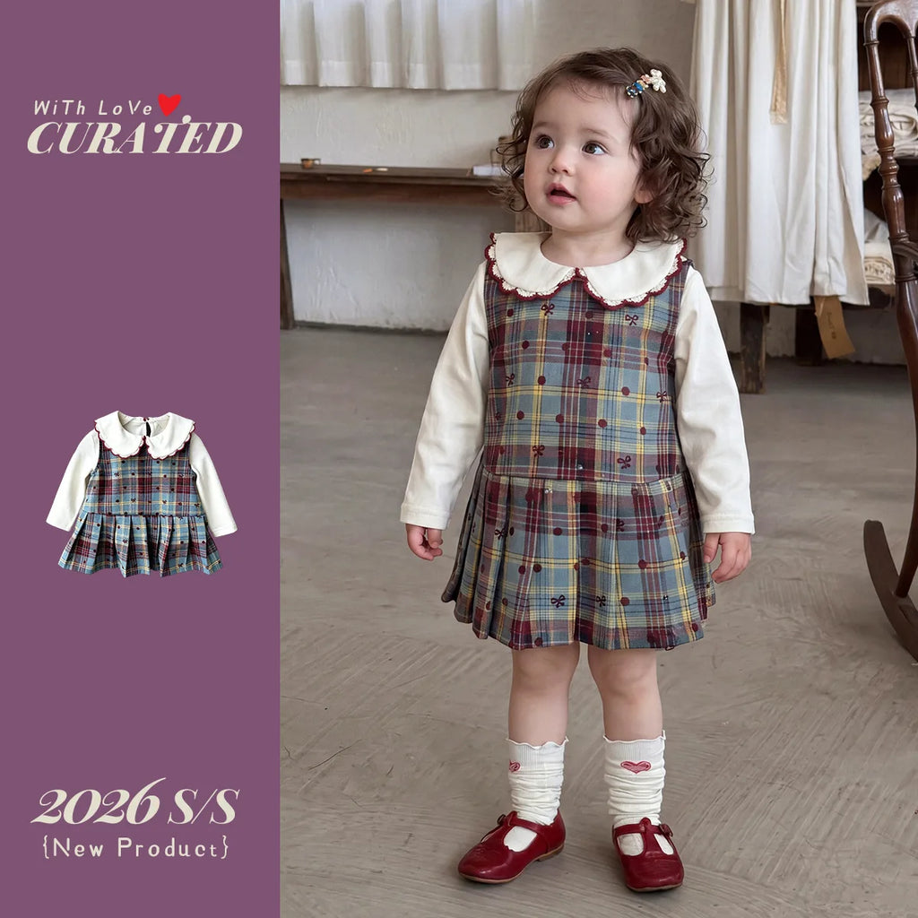 One Year Old Women's Treasure Dress Set, Autumn Baby Sweet Plaid Vest Skirt Two-piece Set, Girls' Stylish Children's Clothing