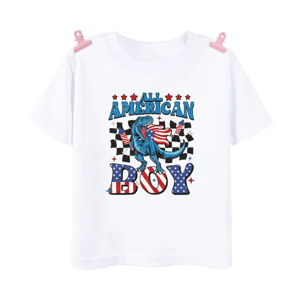 All American Dude Printed Boys Shirt 4th of July Kids Short Sleeve T-shirt Independence Day Child Outfit Children Summer Clothes