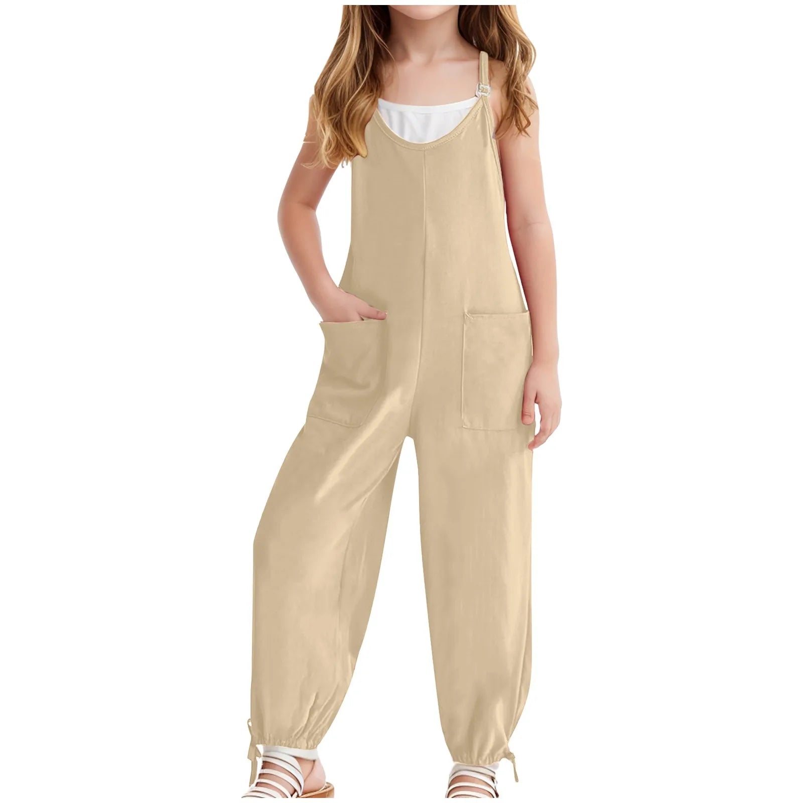 Kids Overalls Spring Autumn Adjustable Shoulder Sleeveless Jumpsuit For Boys Girls Teens School Casual Pants With Pockets