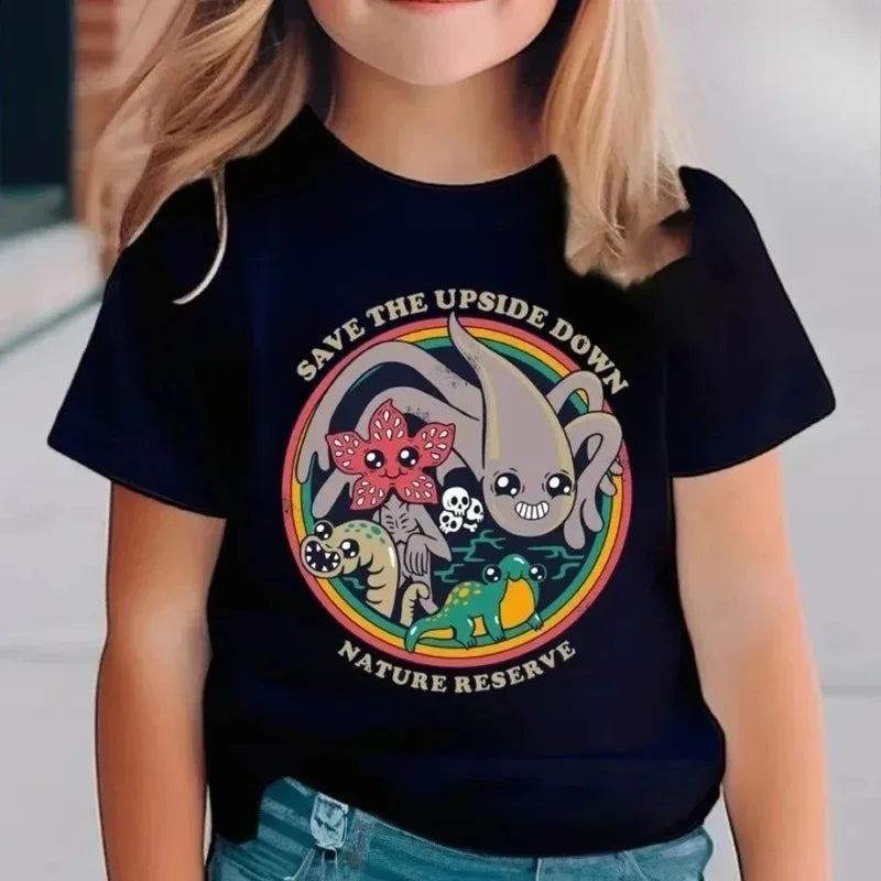 Kids Stranger Style T-Shirt Boy Girl Retro Cartoon Print Short Sleeve Top "Good Demodog" Graphic Tee Summer Cotton Clothes