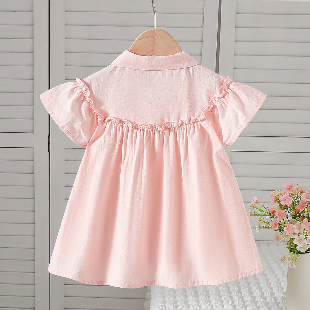 Kids 100% Cotton Fly Ruffle Sleeve Blouse 2-8 Years Floral Embroidery Doll Collar Girls Button Shirt Summer Casual Tops