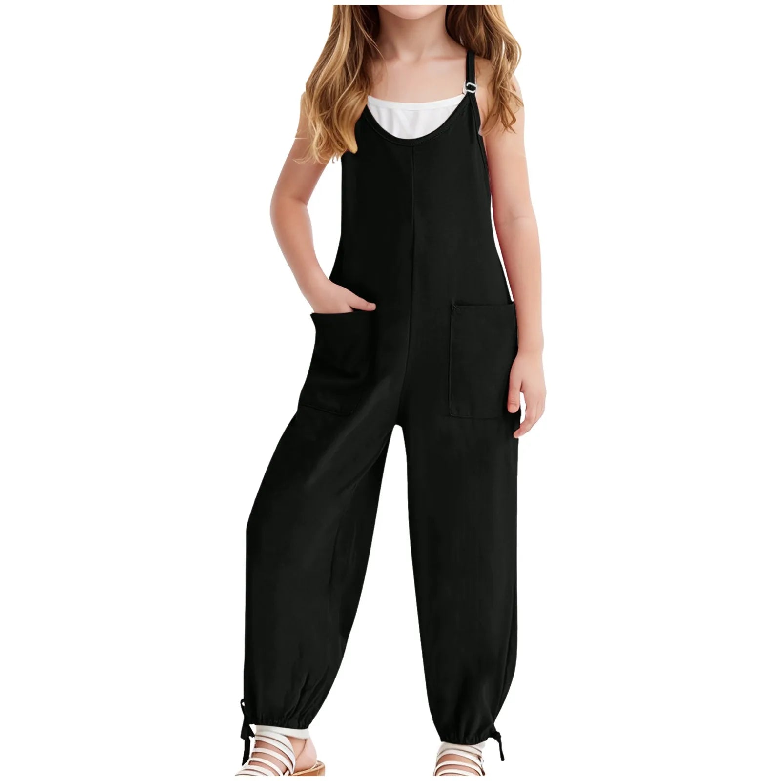 Kids Overalls Spring Autumn Adjustable Shoulder Sleeveless Jumpsuit For Boys Girls Teens School Casual Pants With Pockets