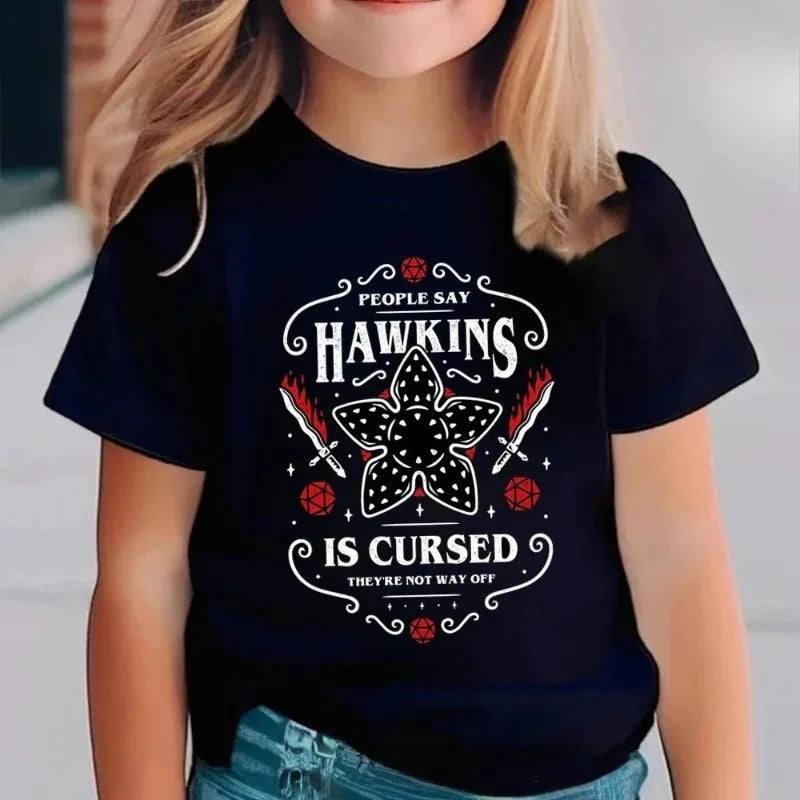 Cotton Hawkins College Strange Printed Children's Short Sleeved Children's T-shirt Cute Harajuku T-shirt for Boys and Girls