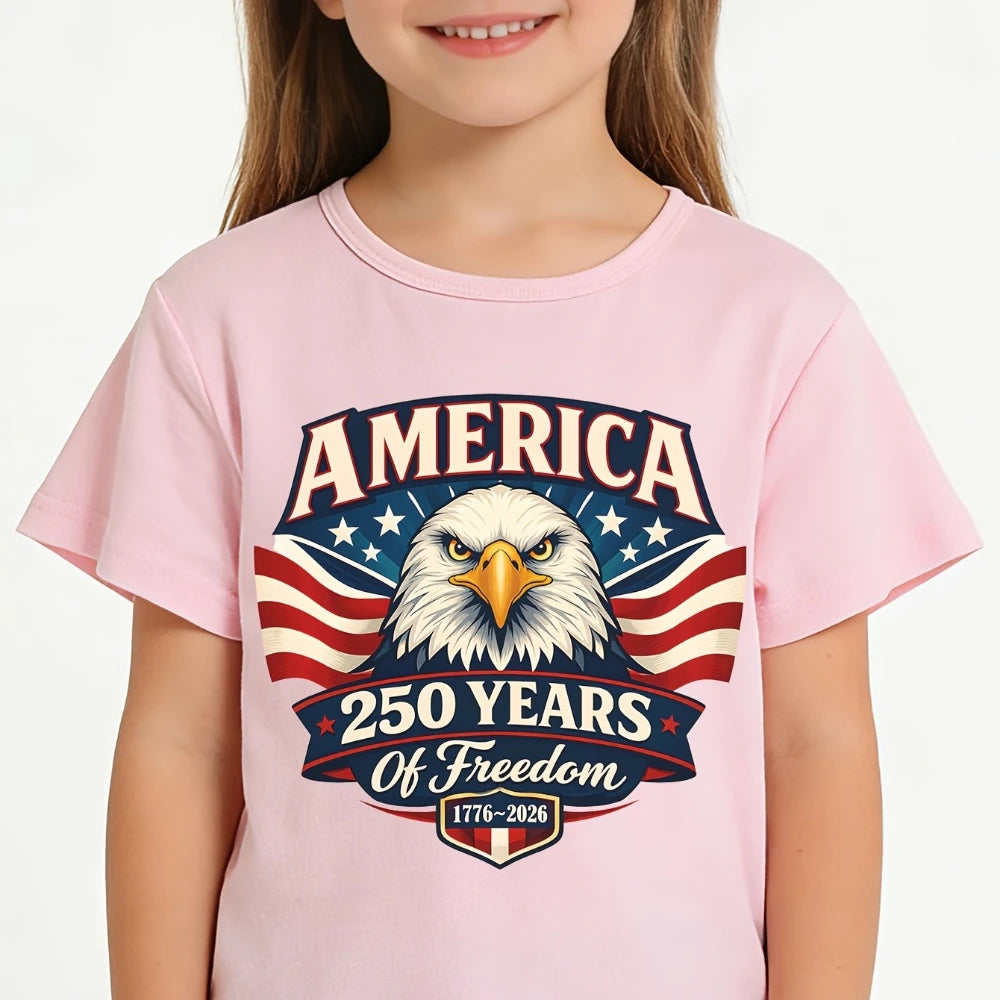 AMERICA 250 YEARS of Freedom Tshirt Bald Eagle Creative Design Children Shirt Boys and Girls July 4th Independence Day T-shirt