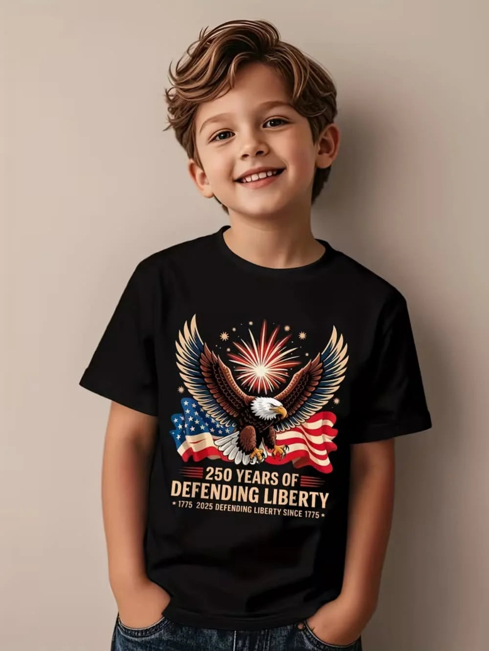 T-Shirt for Kids America 250th Birthday Eagle Flag 250 Years 1776-2026 Unisex Kids Tops Casual Style Vintage Children's Clothing