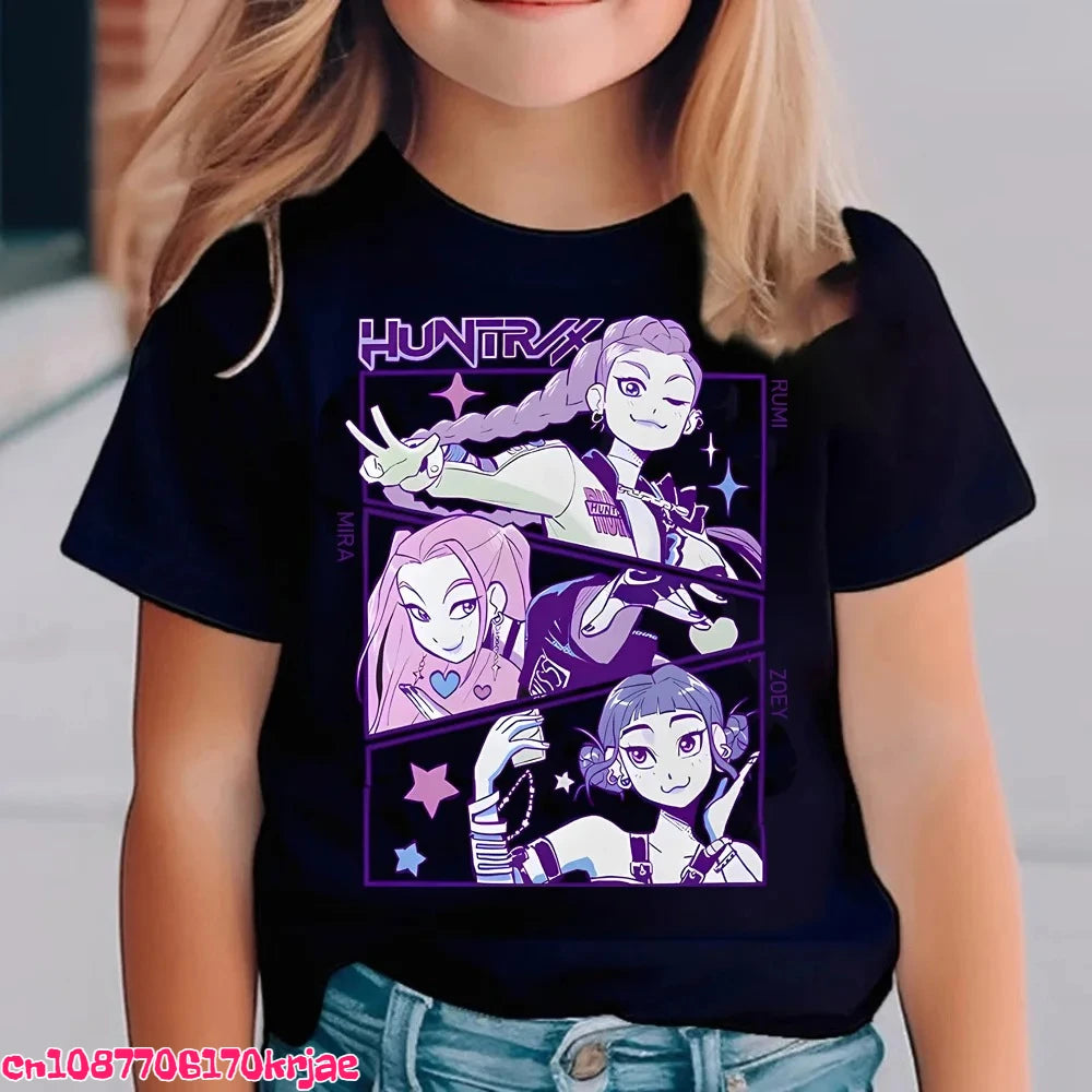Kids Saja Boys Print T-Shirt Anime Eyes  Short Sleeve Tee Boys Girls Casual Crew Neck Summer Tops Children Daily Wear Shirts