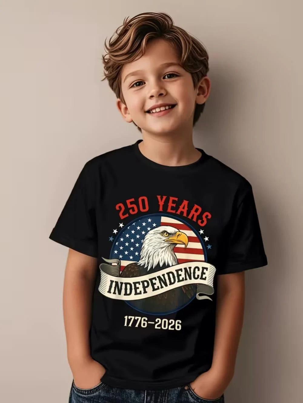 T-Shirt for Kids America 250th Birthday Eagle Flag 250 Years 1776-2026 Unisex Kids Tops Casual Style Vintage Children's Clothing