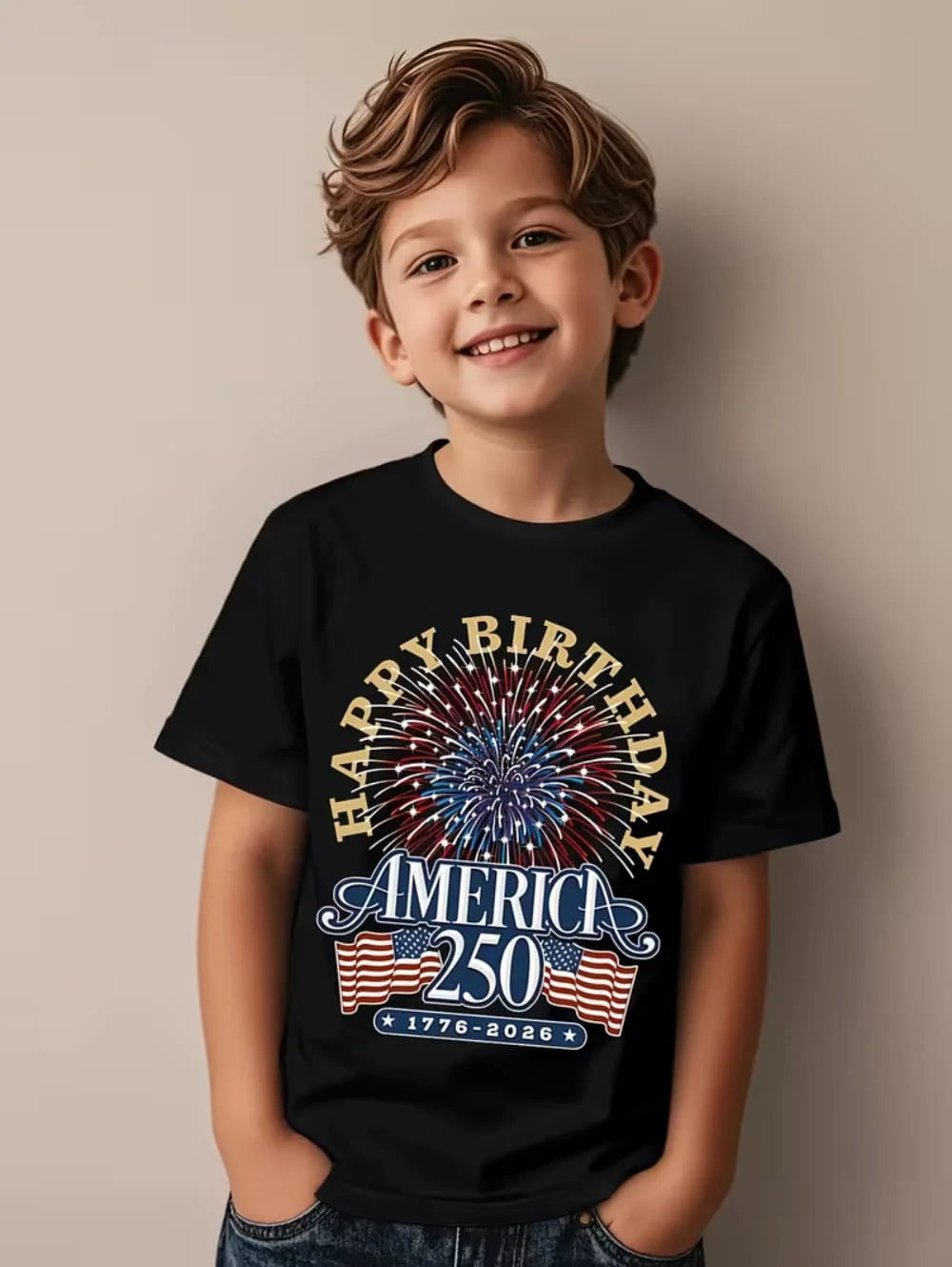T-Shirt for Kids America 250th Birthday Eagle Flag 250 Years 1776-2026 Unisex Kids Tops Casual Style Vintage Children's Clothing