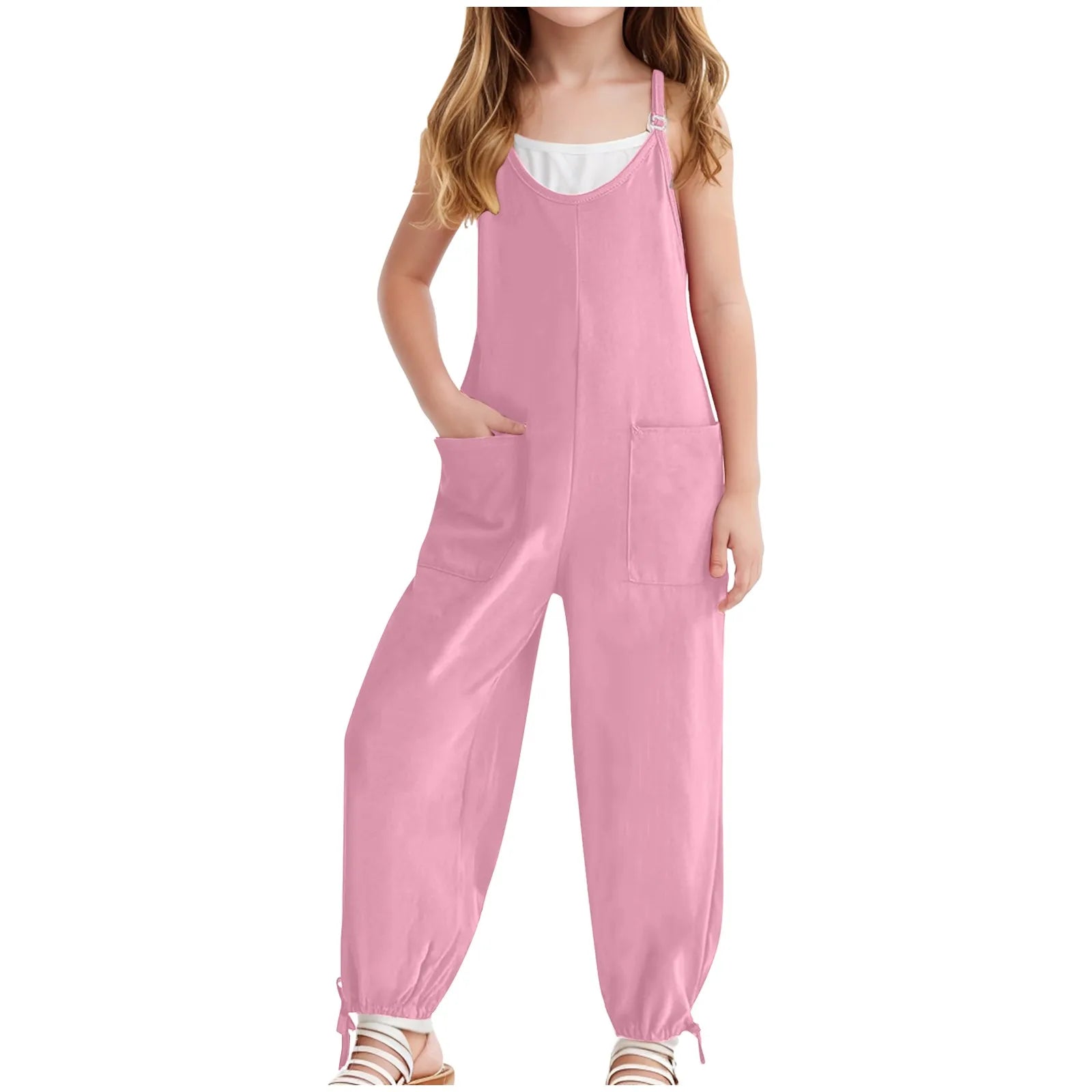 Kids Overalls Spring Autumn Adjustable Shoulder Sleeveless Jumpsuit For Boys Girls Teens School Casual Pants With Pockets