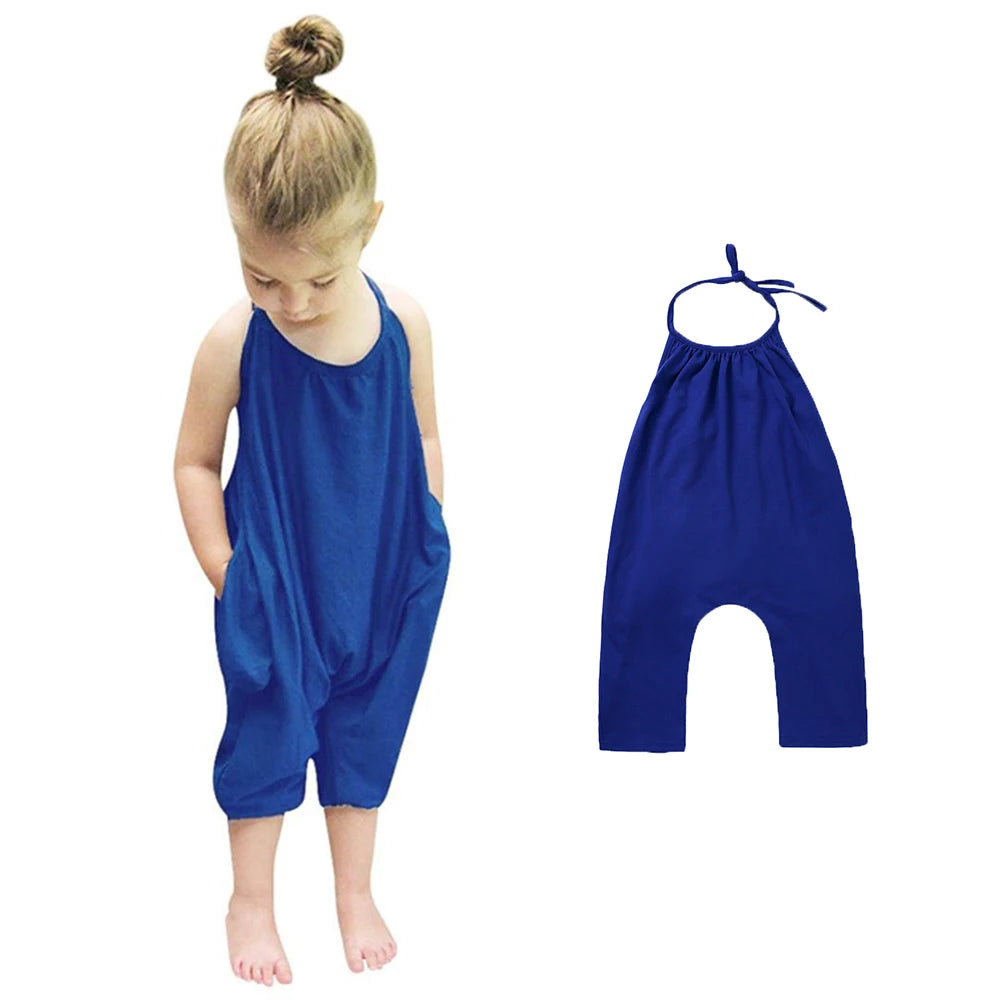 2026 Toddler Girls Summer Jumpsuit Clothes Kids Baby Solid Cotton Outwear Bodysuit Children Harem Pants Strap Backle One-Pieces