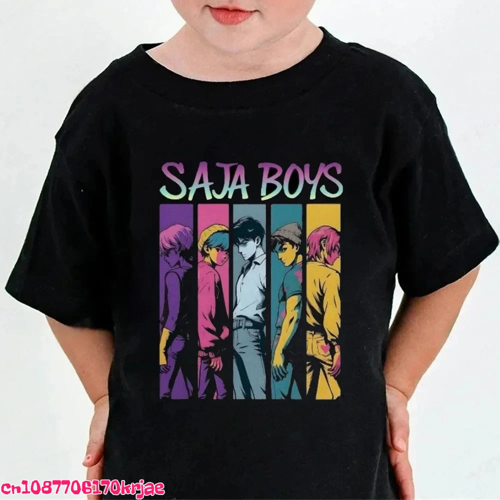 Kids Saja Boys Print T-Shirt Anime Eyes  Short Sleeve Tee Boys Girls Casual Crew Neck Summer Tops Children Daily Wear Shirts
