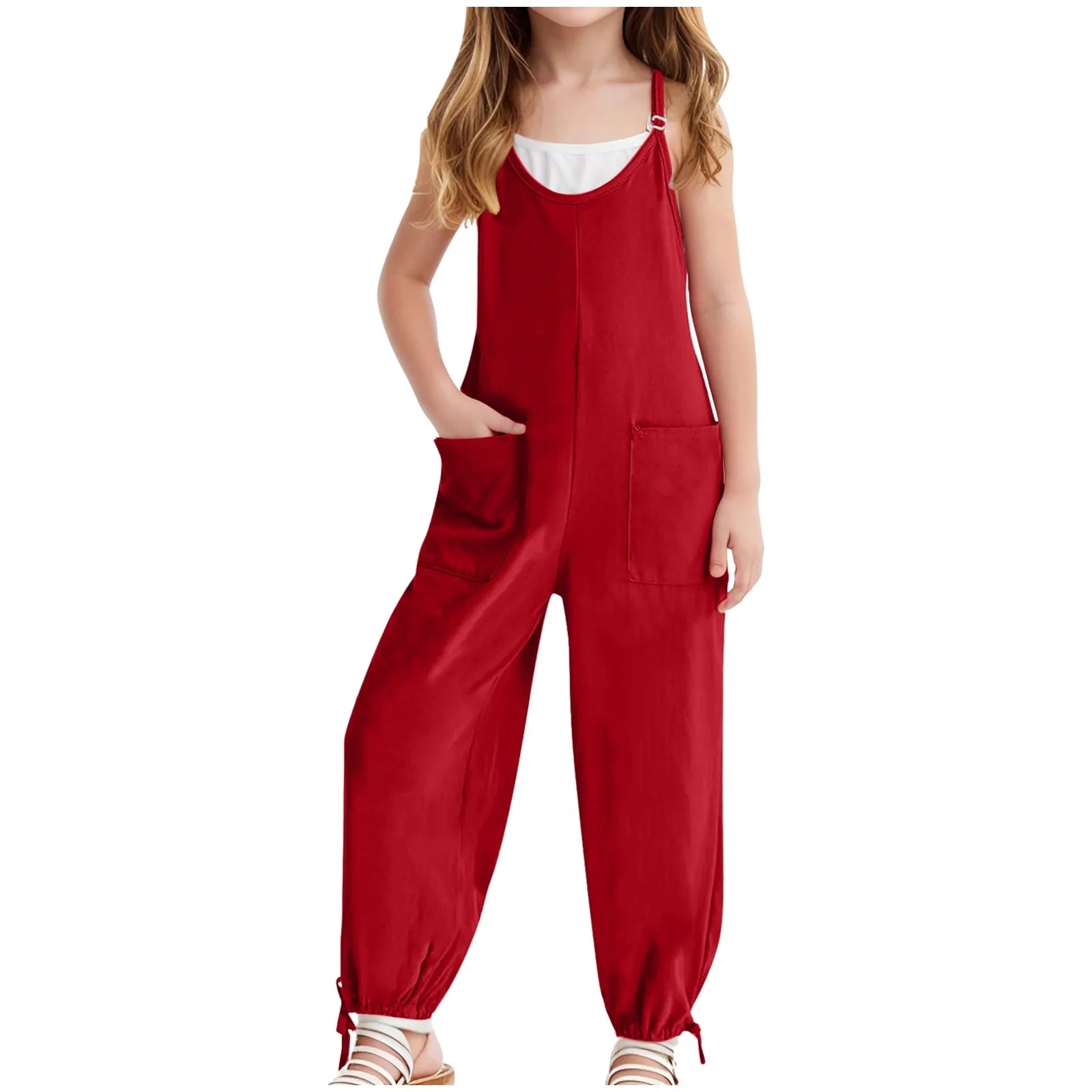 Kids Overalls Spring Autumn Adjustable Shoulder Sleeveless Jumpsuit For Boys Girls Teens School Casual Pants With Pockets