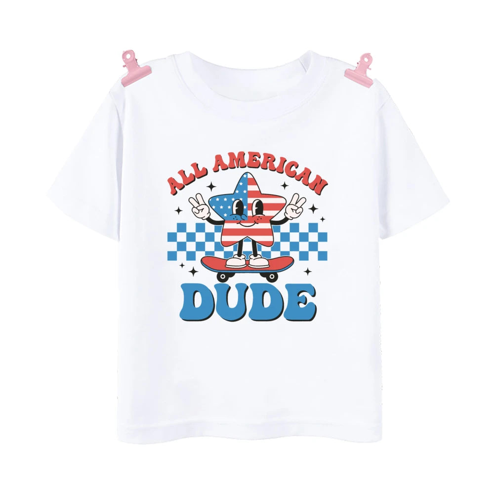 All American Dude Printed Boys Shirt 4th of July Kids Short Sleeve T-shirt Independence Day Child Outfit Children Summer Clothes